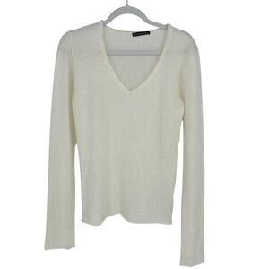 Brandy Melville Womens Mohair Blend V-neck Sweater S/M Minimalist Off-white